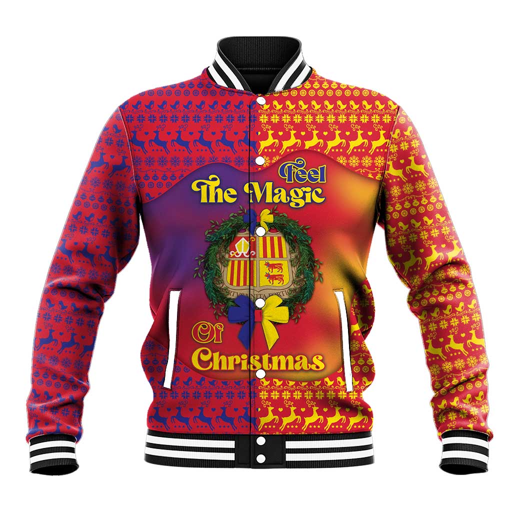 Andorra Christmas Baseball Jacket Coat Of Arms With Wreath Xmas - Wonder Print Shop