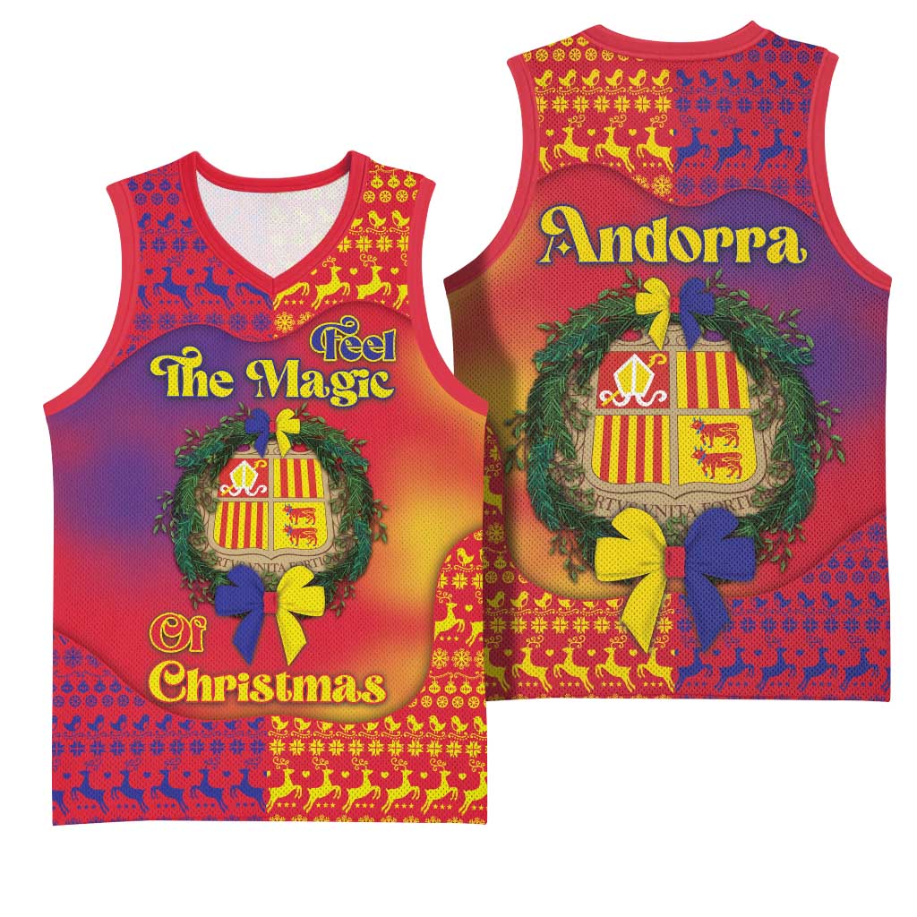 Andorra Christmas Basketball Jersey Coat Of Arms With Wreath Xmas - Wonder Print Shop