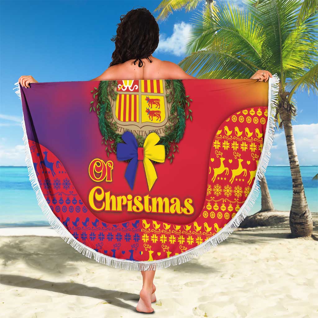 Andorra Christmas Beach Blanket Coat Of Arms With Wreath Xmas - Wonder Print Shop