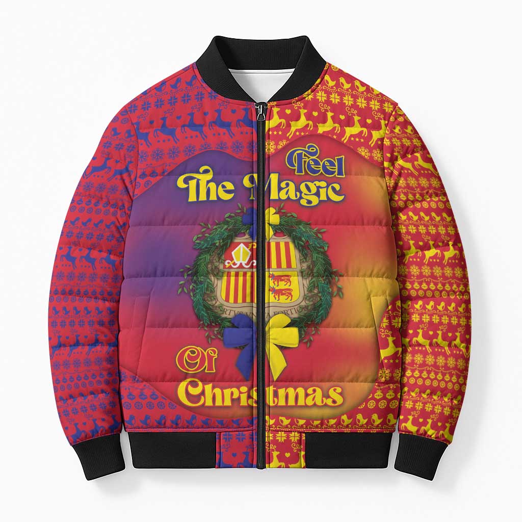 Andorra Christmas Bomber Puffer Jacket Coat Of Arms With Wreath Xmas - Wonder Print Shop