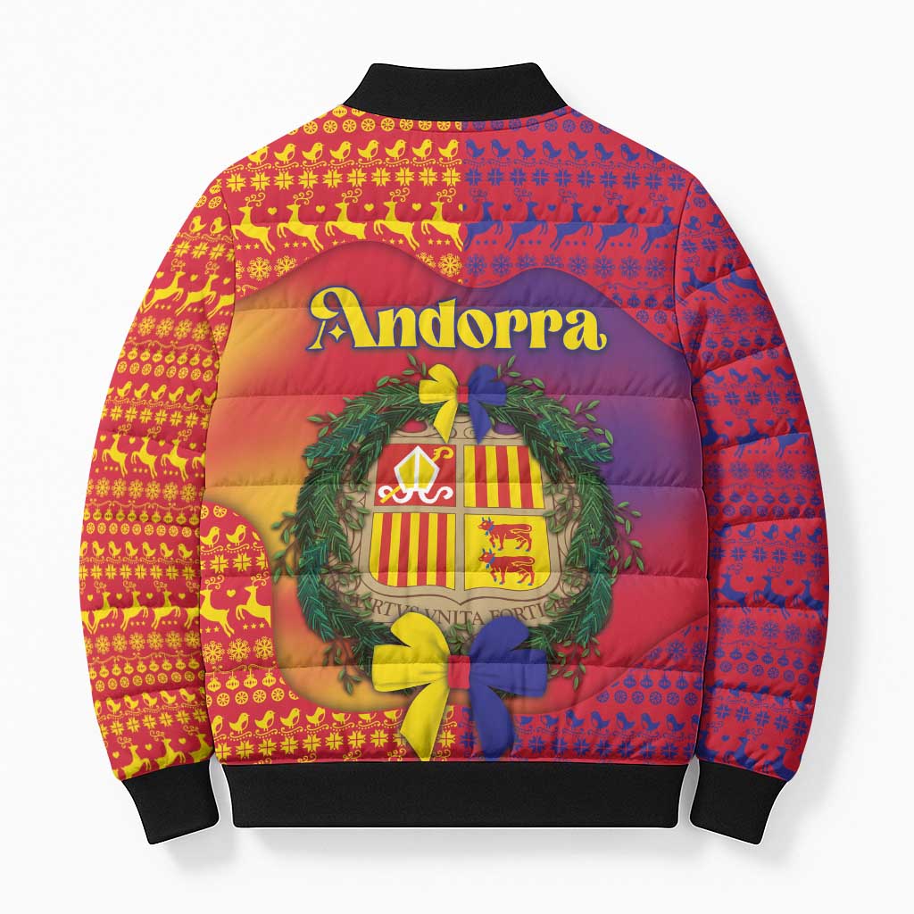 Andorra Christmas Bomber Puffer Jacket Coat Of Arms With Wreath Xmas - Wonder Print Shop