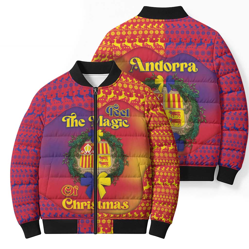 Andorra Christmas Bomber Puffer Jacket Coat Of Arms With Wreath Xmas - Wonder Print Shop