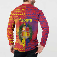 Andorra Christmas Button Sweatshirt Coat Of Arms With Wreath Xmas - Wonder Print Shop