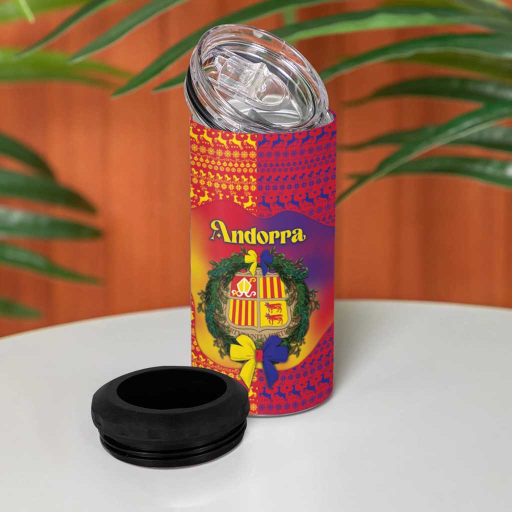 Andorra Christmas 4 in 1 Can Cooler Tumbler Coat Of Arms With Wreath Xmas - Wonder Print Shop