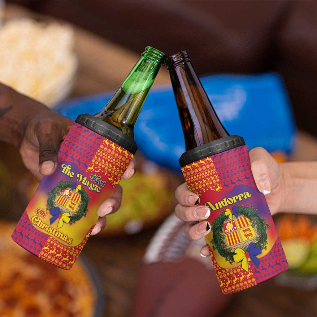 Andorra Christmas 4 in 1 Can Cooler Tumbler Coat Of Arms With Wreath Xmas - Wonder Print Shop