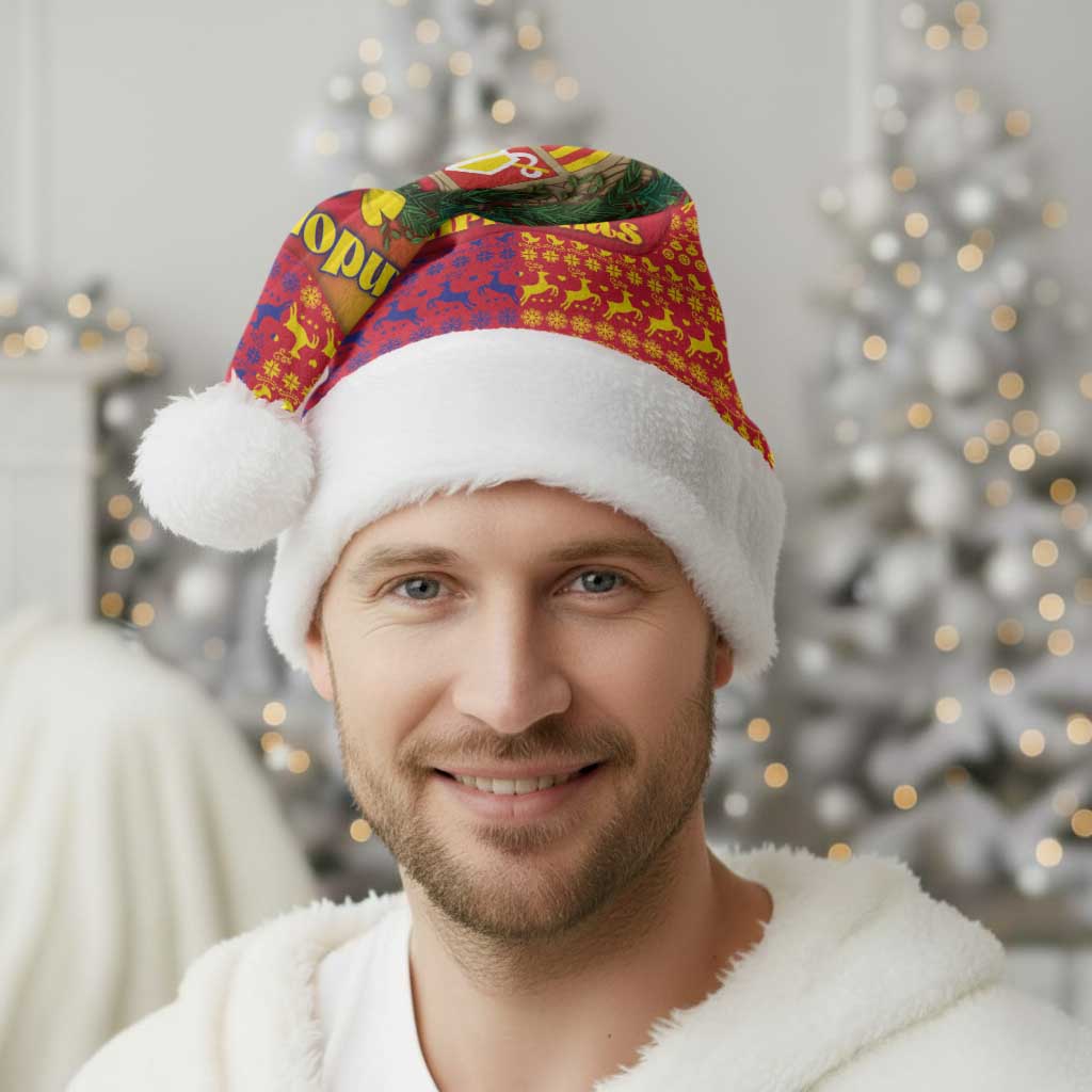 Andorra Christmas Santa Hat Coat Of Arms With Wreath Xmas - Wonder Print Shop