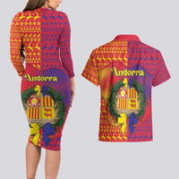 Andorra Christmas Couples Matching Long Sleeve Bodycon Dress and Hawaiian Shirt Coat Of Arms With Wreath Xmas - Wonder Print Shop
