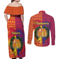 Andorra Christmas Couples Matching Off Shoulder Maxi Dress and Long Sleeve Button Shirt Coat Of Arms With Wreath Xmas - Wonder Print Shop