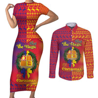 Andorra Christmas Couples Matching Short Sleeve Bodycon Dress and Long Sleeve Button Shirt Coat Of Arms With Wreath Xmas - Wonder Print Shop