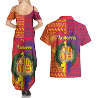 Andorra Christmas Couples Matching Summer Maxi Dress and Hawaiian Shirt Coat Of Arms With Wreath Xmas - Wonder Print Shop