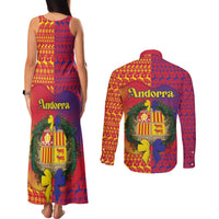 Andorra Christmas Couples Matching Tank Maxi Dress and Long Sleeve Button Shirt Coat Of Arms With Wreath Xmas - Wonder Print Shop