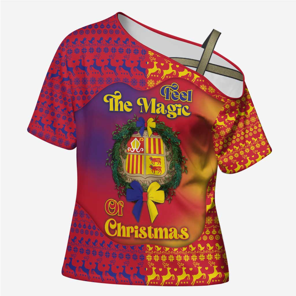 Andorra Christmas Cross Shoulder Shirt Coat Of Arms With Wreath Xmas - Wonder Print Shop