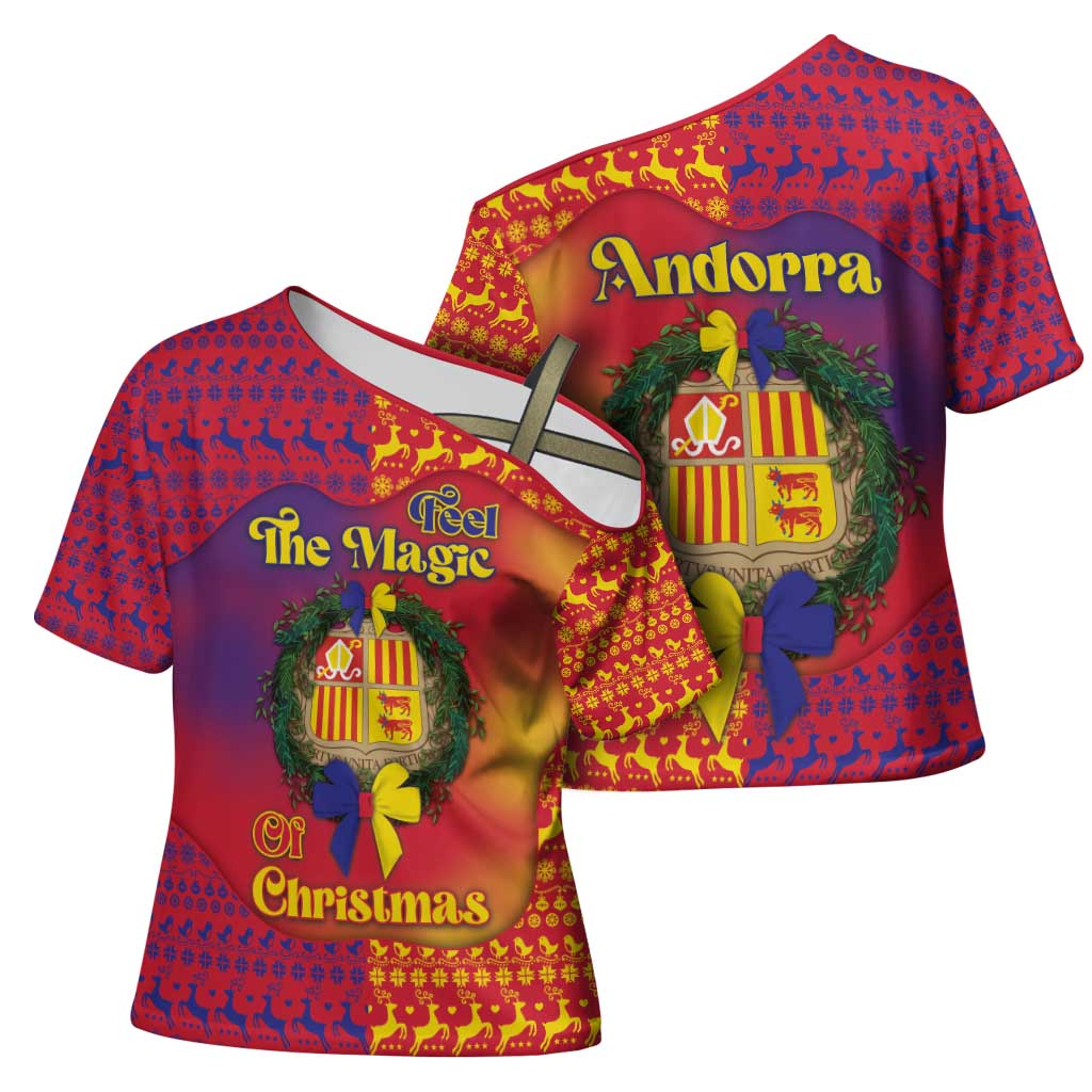 Andorra Christmas Cross Shoulder Shirt Coat Of Arms With Wreath Xmas - Wonder Print Shop