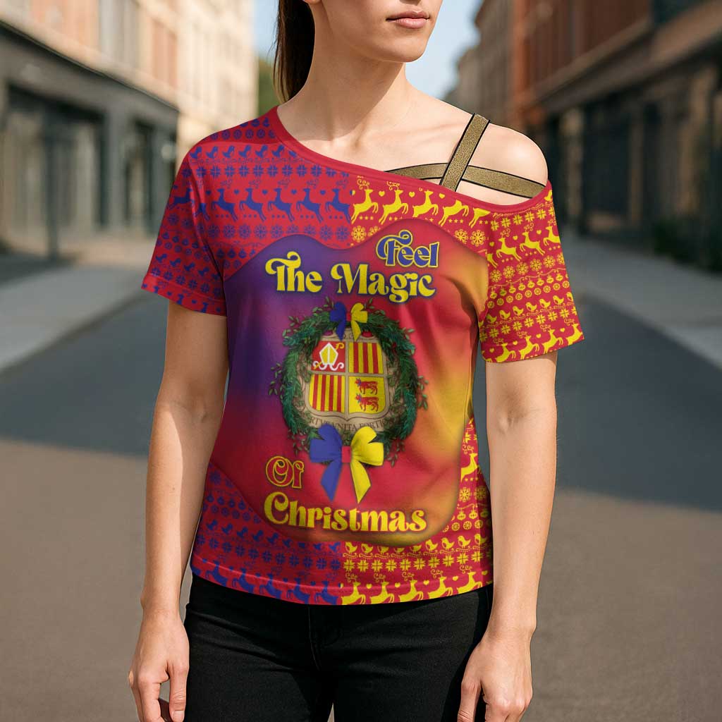 Andorra Christmas Cross Shoulder Shirt Coat Of Arms With Wreath Xmas - Wonder Print Shop