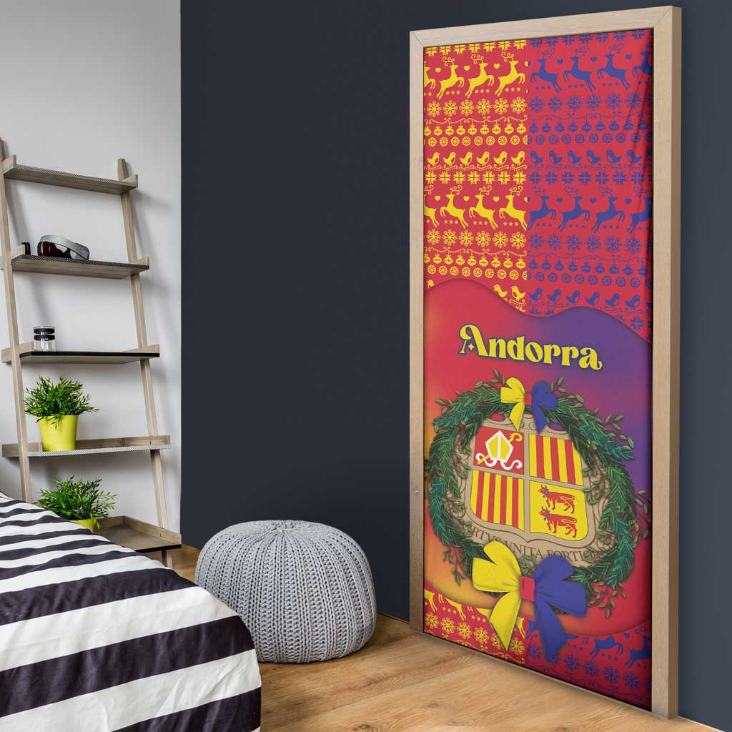Andorra Christmas Door Cover Coat Of Arms With Wreath Xmas - Wonder Print Shop