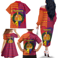 Andorra Christmas Family Matching Off The Shoulder Long Sleeve Dress and Hawaiian Shirt Coat Of Arms With Wreath Xmas - Wonder Print Shop