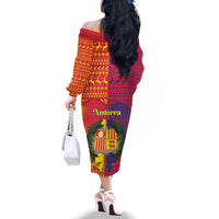 Andorra Christmas Family Matching Off The Shoulder Long Sleeve Dress and Hawaiian Shirt Coat Of Arms With Wreath Xmas - Wonder Print Shop