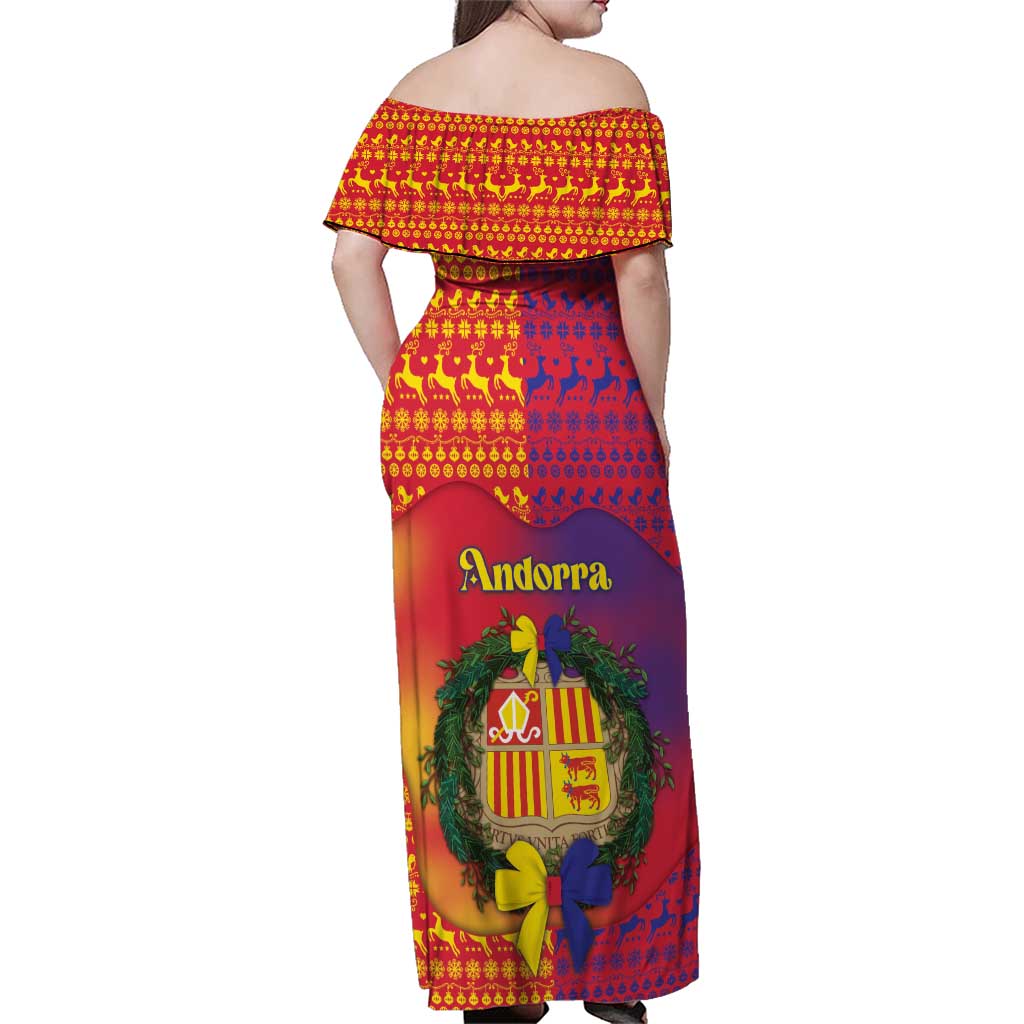 Andorra Christmas Family Matching Off Shoulder Maxi Dress and Hawaiian Shirt Coat Of Arms With Wreath Xmas - Wonder Print Shop