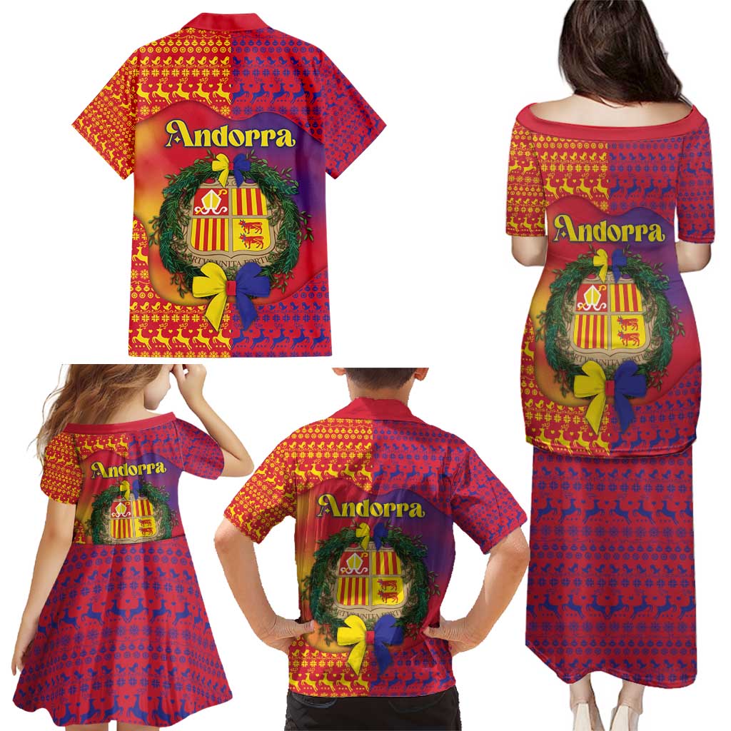 Andorra Christmas Family Matching Puletasi and Hawaiian Shirt Coat Of Arms With Wreath Xmas - Wonder Print Shop