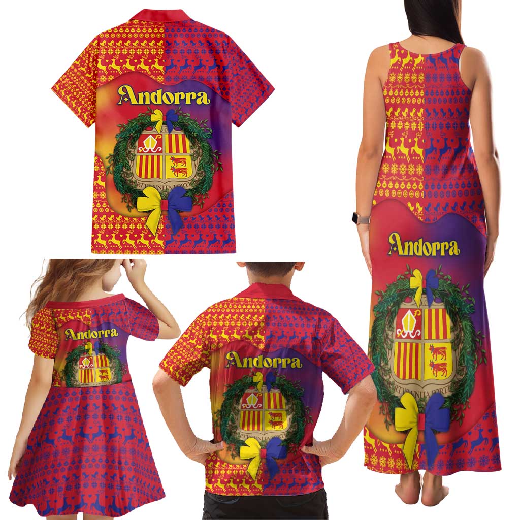 Andorra Christmas Family Matching Tank Maxi Dress and Hawaiian Shirt Coat Of Arms With Wreath Xmas - Wonder Print Shop