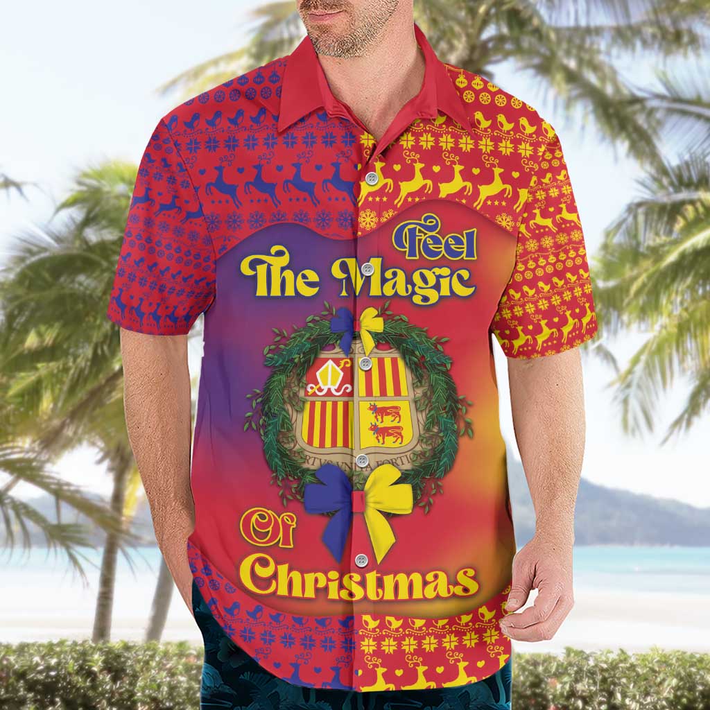 Andorra Christmas Hawaiian Shirt Coat Of Arms With Wreath Xmas - Wonder Print Shop