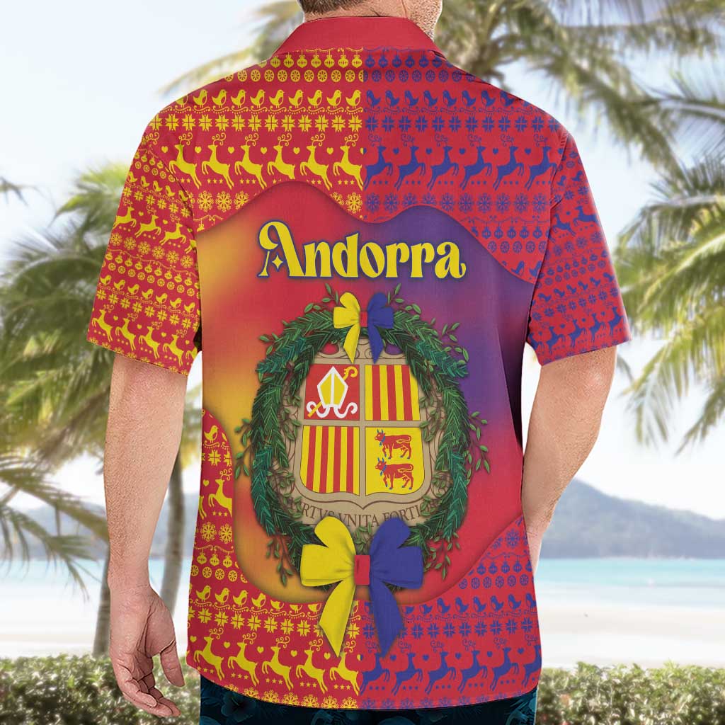 Andorra Christmas Hawaiian Shirt Coat Of Arms With Wreath Xmas - Wonder Print Shop