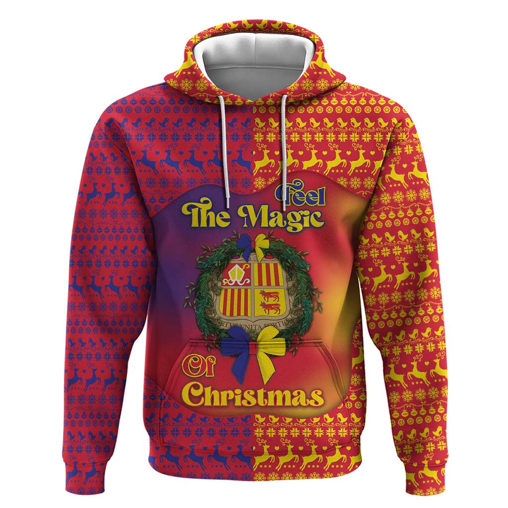 Andorra Christmas Hoodie Coat Of Arms With Wreath Xmas - Wonder Print Shop