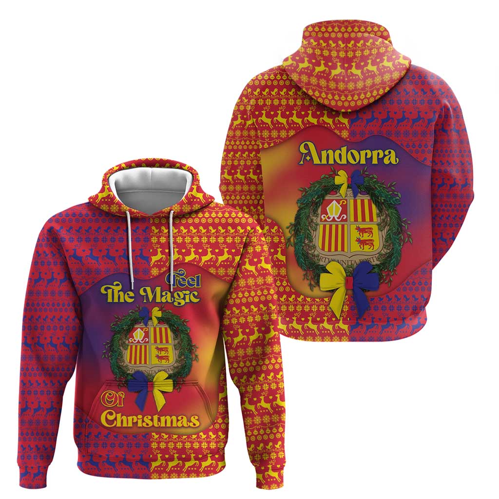 Andorra Christmas Hoodie Coat Of Arms With Wreath Xmas - Wonder Print Shop