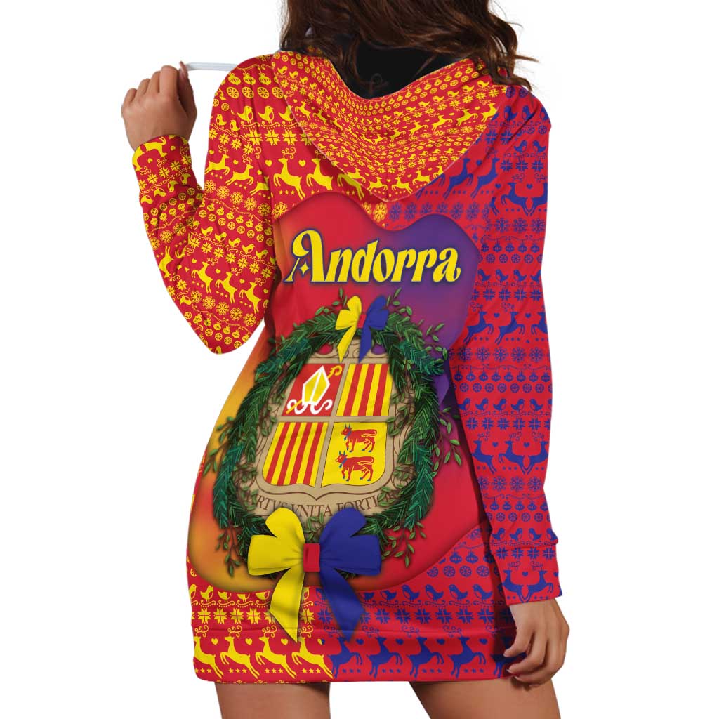Andorra Christmas Hoodie Dress Coat Of Arms With Wreath Xmas - Wonder Print Shop