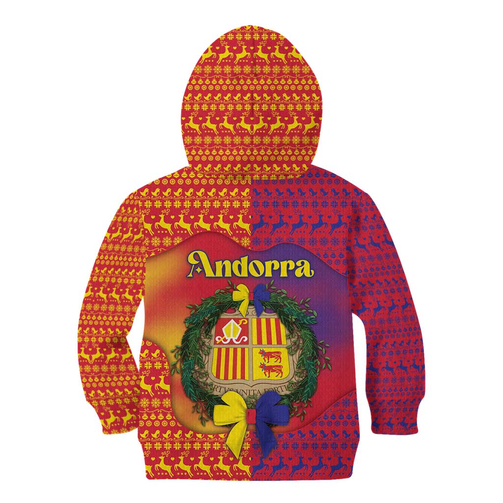 Andorra Christmas Kid Hoodie Coat Of Arms With Wreath Xmas - Wonder Print Shop
