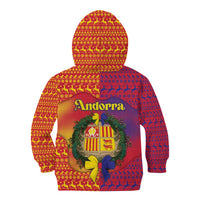 Andorra Christmas Kid Hoodie Coat Of Arms With Wreath Xmas - Wonder Print Shop