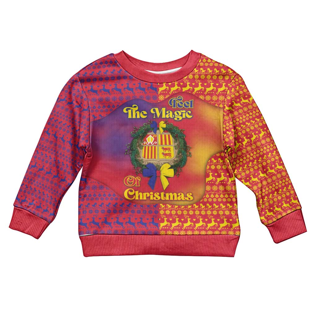 Andorra Christmas Kid Ugly Christmas Sweater Coat Of Arms With Wreath Xmas - Wonder Print Shop