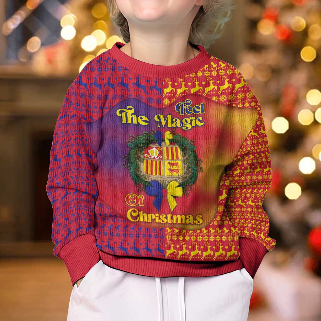 Andorra Christmas Kid Ugly Christmas Sweater Coat Of Arms With Wreath Xmas - Wonder Print Shop