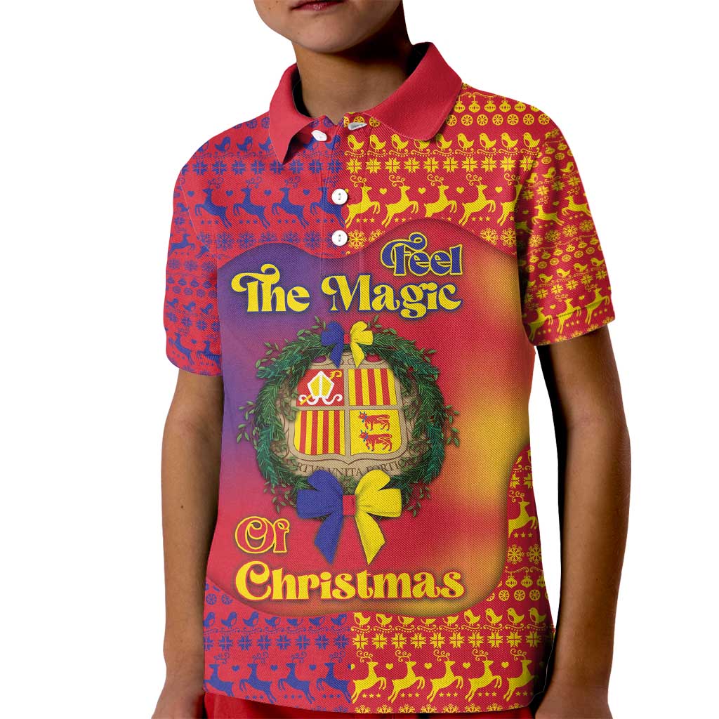 Andorra Christmas Kid Polo Shirt Coat Of Arms With Wreath Xmas - Wonder Print Shop