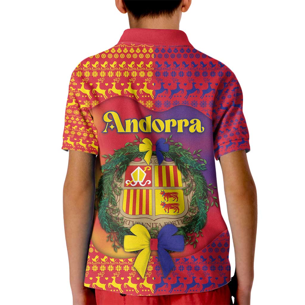 Andorra Christmas Kid Polo Shirt Coat Of Arms With Wreath Xmas - Wonder Print Shop