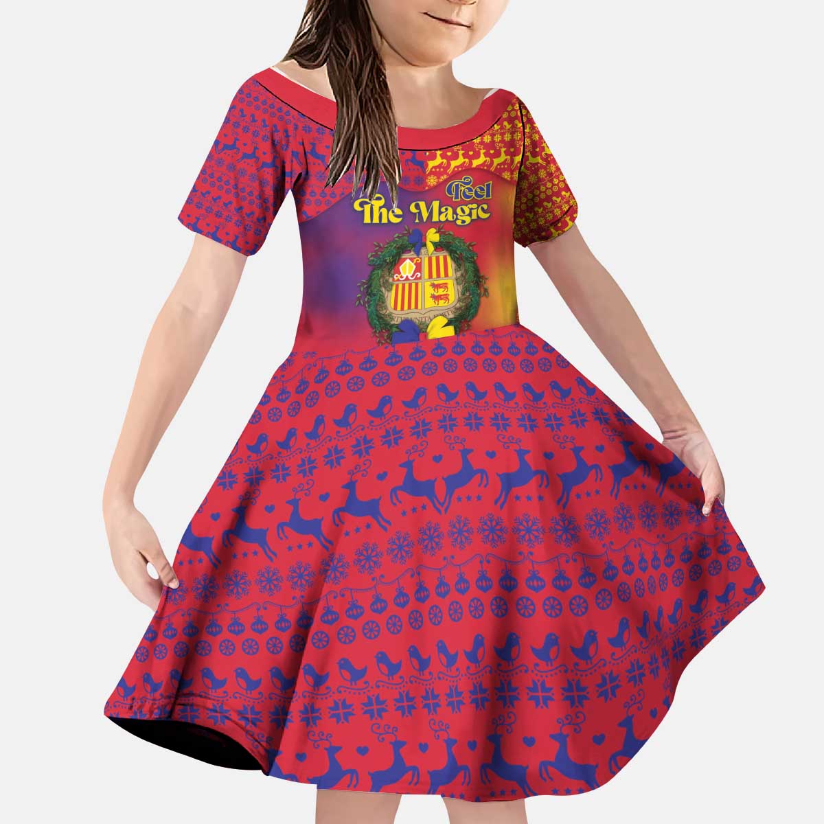 Andorra Christmas Kid Short Sleeve Dress Coat Of Arms With Wreath Xmas - Wonder Print Shop
