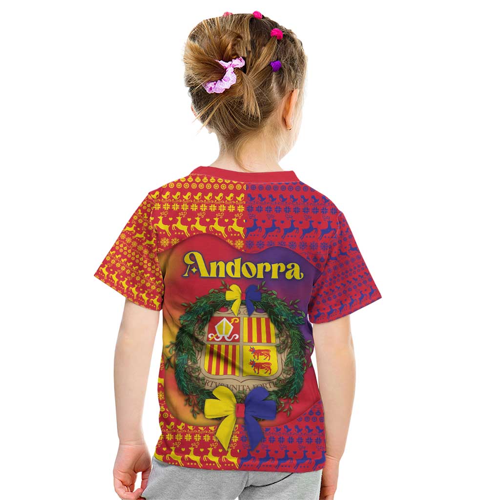 Andorra Christmas Kid T Shirt Coat Of Arms With Wreath Xmas - Wonder Print Shop