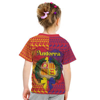 Andorra Christmas Kid T Shirt Coat Of Arms With Wreath Xmas - Wonder Print Shop