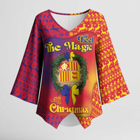 Andorra Christmas Kimono Sleeve Blouse Coat Of Arms With Wreath Xmas - Wonder Print Shop