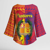 Andorra Christmas Kimono Sleeve Blouse Coat Of Arms With Wreath Xmas - Wonder Print Shop