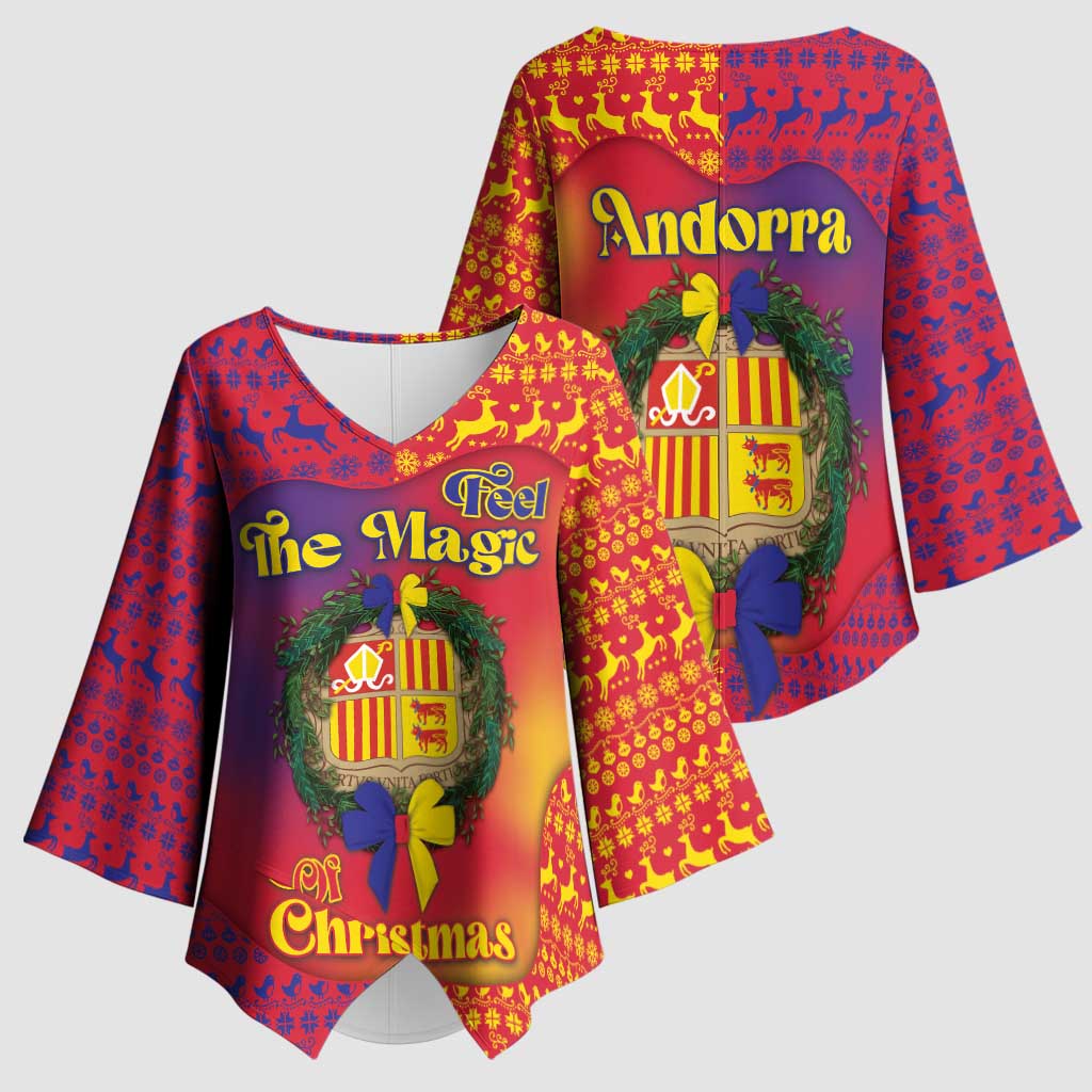 Andorra Christmas Kimono Sleeve Blouse Coat Of Arms With Wreath Xmas - Wonder Print Shop