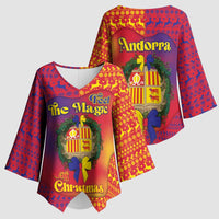 Andorra Christmas Kimono Sleeve Blouse Coat Of Arms With Wreath Xmas - Wonder Print Shop
