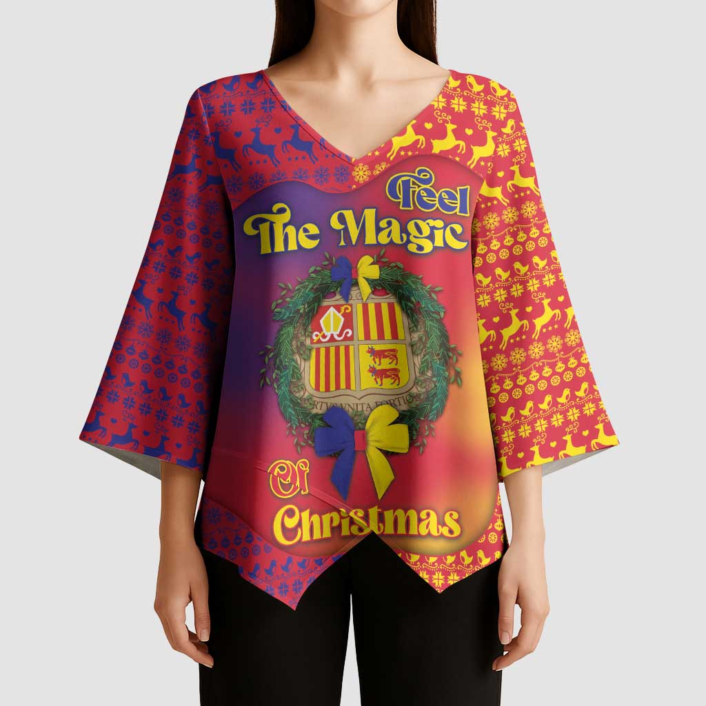 Andorra Christmas Kimono Sleeve Blouse Coat Of Arms With Wreath Xmas - Wonder Print Shop