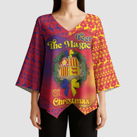 Andorra Christmas Kimono Sleeve Blouse Coat Of Arms With Wreath Xmas - Wonder Print Shop