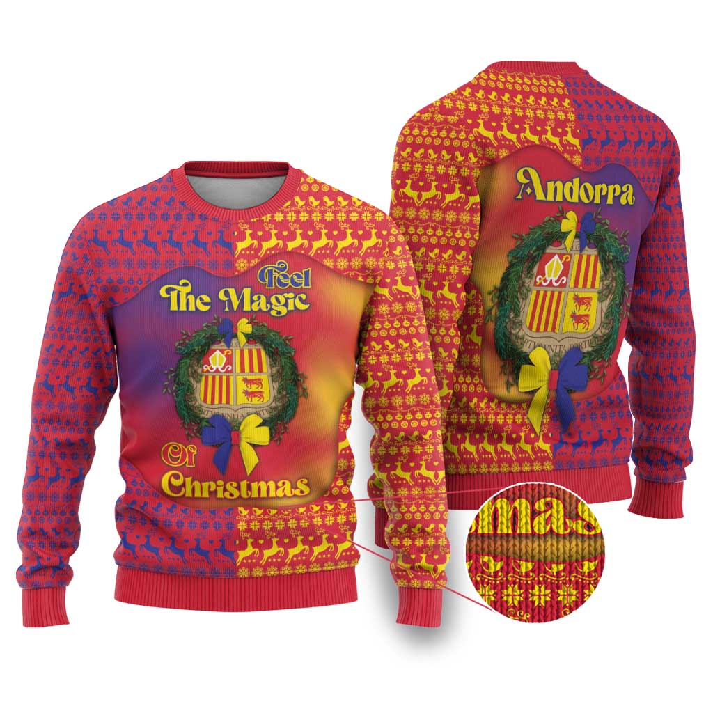 Andorra Christmas Ugly Christmas Sweater Coat Of Arms With Wreath Xmas - Wonder Print Shop