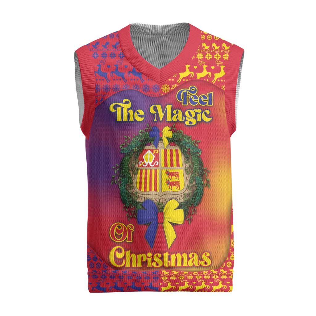 Andorra Christmas Knitted V-Neck Vest Coat Of Arms With Wreath Xmas - Wonder Print Shop