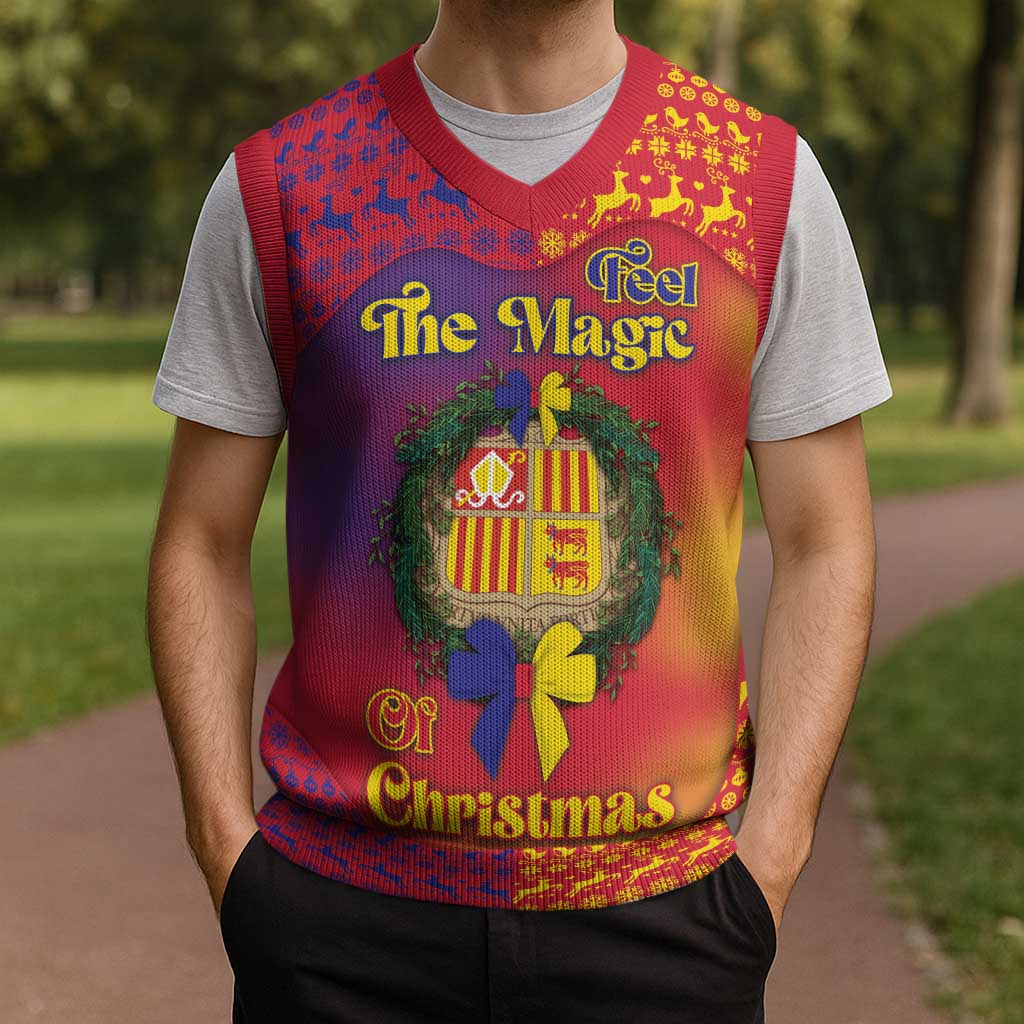 Andorra Christmas Knitted V-Neck Vest Coat Of Arms With Wreath Xmas - Wonder Print Shop