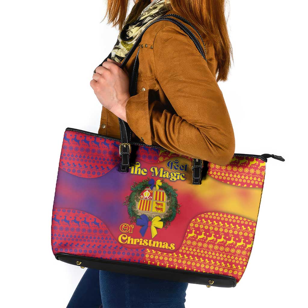 Andorra Christmas Leather Tote Bag Coat Of Arms With Wreath Xmas - Wonder Print Shop