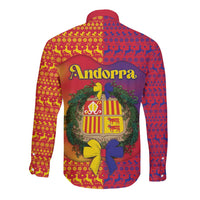 Andorra Christmas Long Sleeve Button Shirt Coat Of Arms With Wreath Xmas - Wonder Print Shop