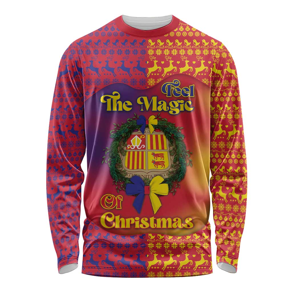 Andorra Christmas Long Sleeve Shirt Coat Of Arms With Wreath Xmas - Wonder Print Shop